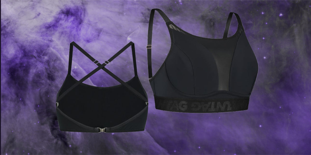A purple illustrated bralette centered on a dark purple starry background, with large white text reading 'BRAS & BRALETTE' and smaller text 'Chest & Breast' at the top.
