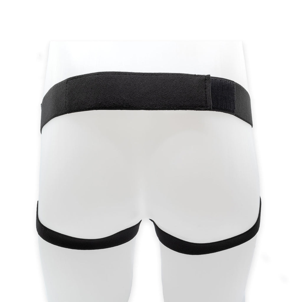 Harness for banana prosthetics pack and play hard penis packer. Back view.