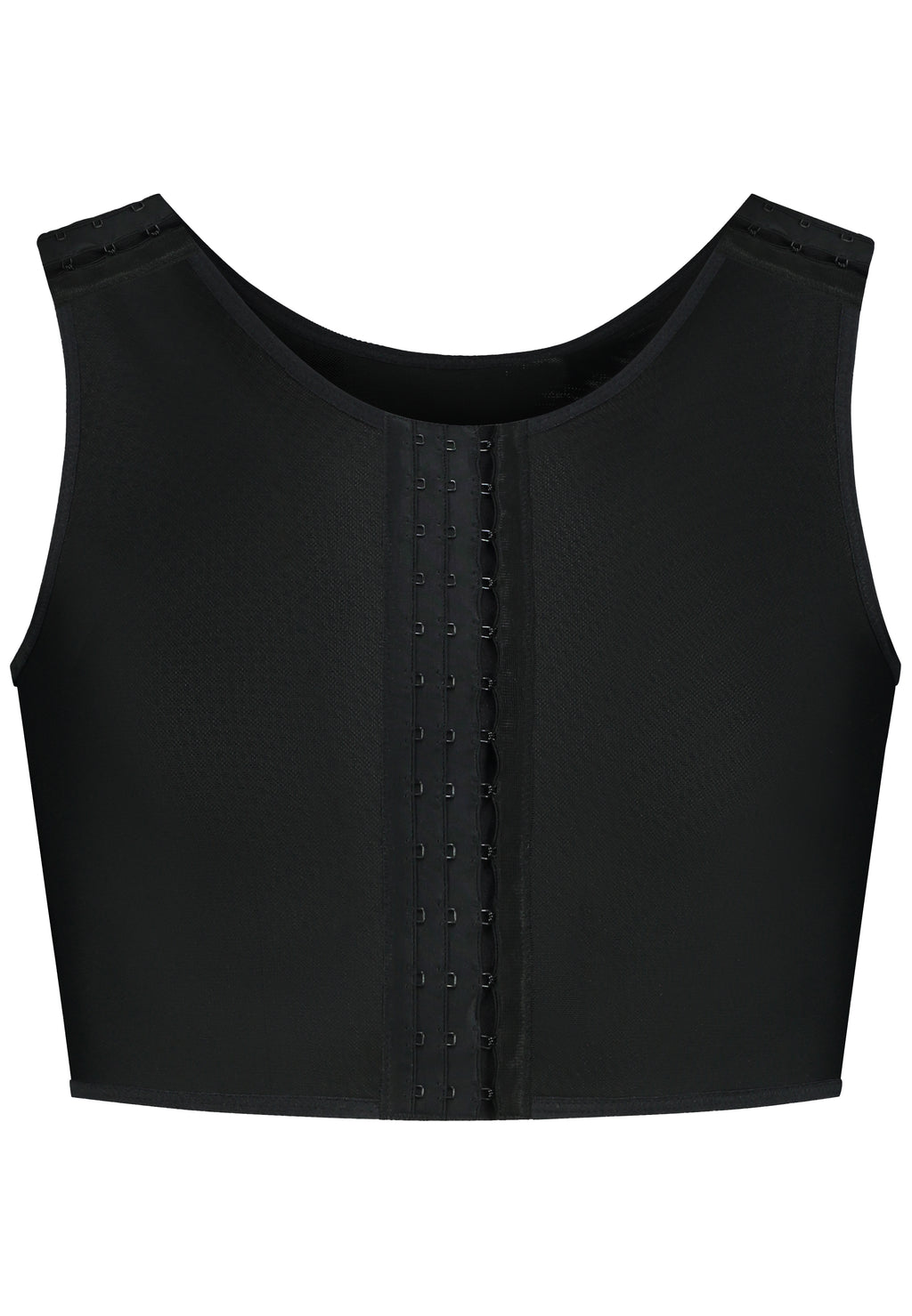 Adjustable chest binder with clasps in the front and on the shoulder straps. Brand UNTAG, Front view 2.