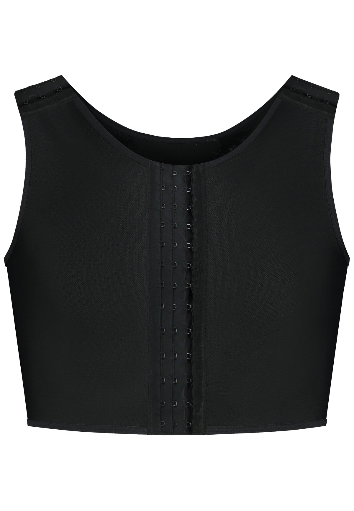 Adjustable chest binder with clasps in the front and on the shoulder straps. Brand UNTAG, Front view 2.