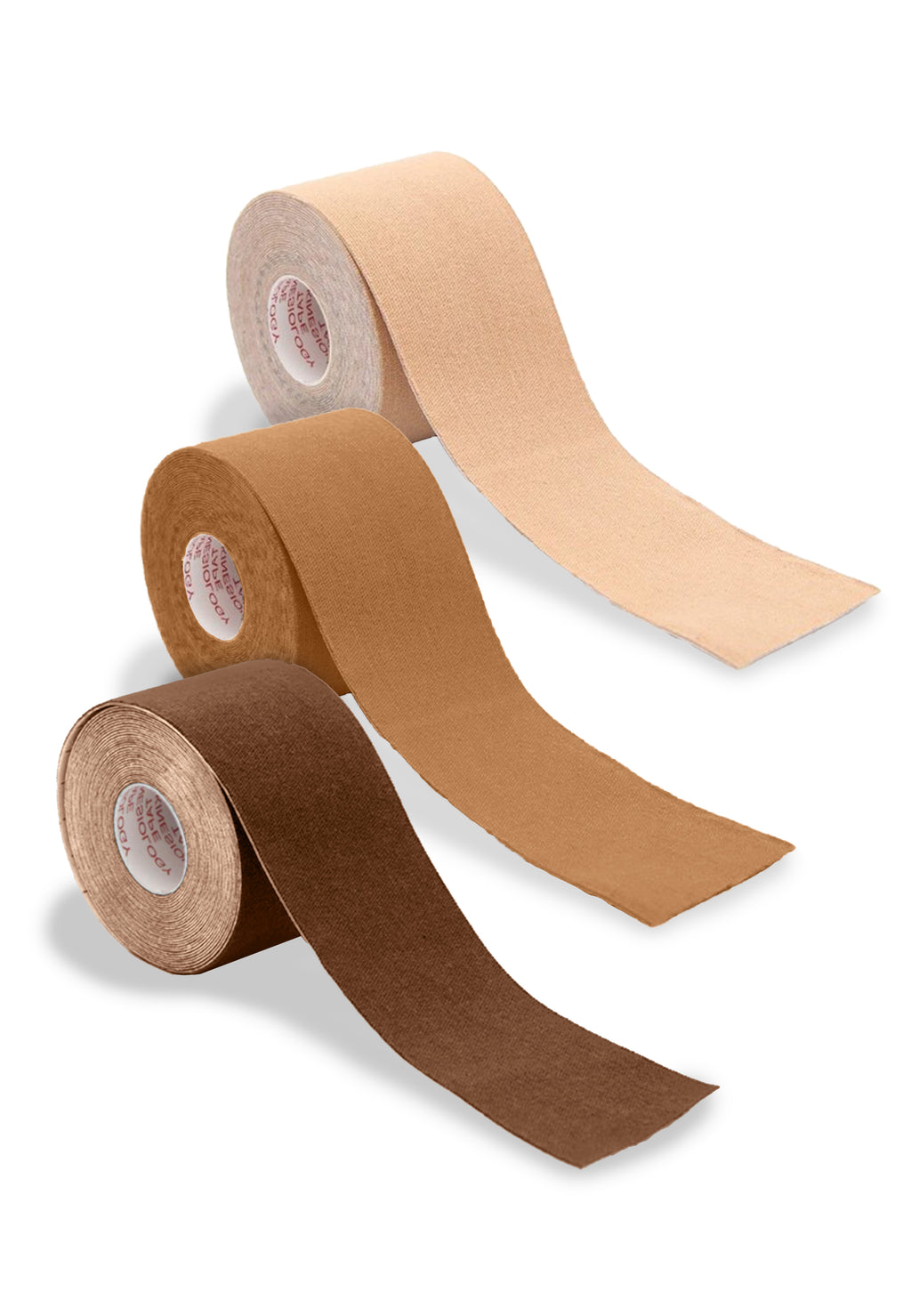 3 rolls of chest tape for chest binding and tucking. Designed for trans masc, trans men, drans women, trans femme, mtf, ftm, drag kings, drag queens and cosplayers. 3 skin tones.